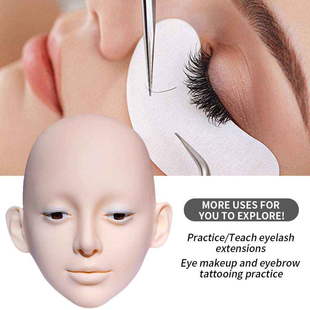 Liquid Silicone Imitation Model Head Super Soft to Open Eyelids Imitation Human Head Model 3 Lash Layers Lash Mannequin Head for Eyelash Extension, Lash Extension Practice Face for Beginners Reusable